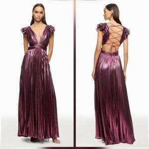 Ieena for Mac Duggal Ruffle Sleeve Metallic Gown